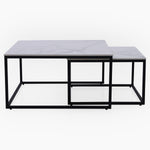 Tyler Square Nest of Coffee Tables - Square Coffee Nest of 2 Tables White Ceramic Top / Black Powder Coated Metal Legs Tables Sterling Home 2
