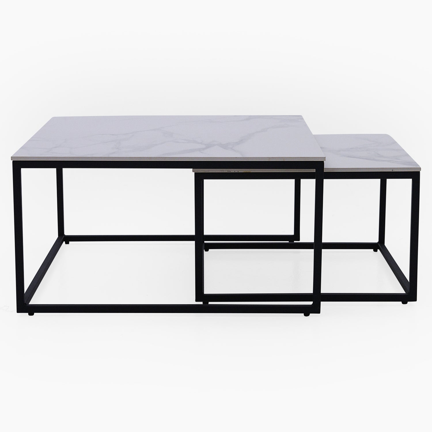 Tyler Square Nest of Coffee Tables - Square Coffee Nest of 2 Tables White Ceramic Top / Black Powder Coated Metal Legs Tables Sterling Home 2