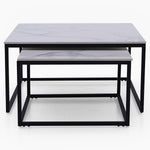 Tyler Square Nest of Coffee Tables - Square Coffee Nest of 2 Tables White Ceramic Top / Black Powder Coated Metal Legs Tables Sterling Home 3