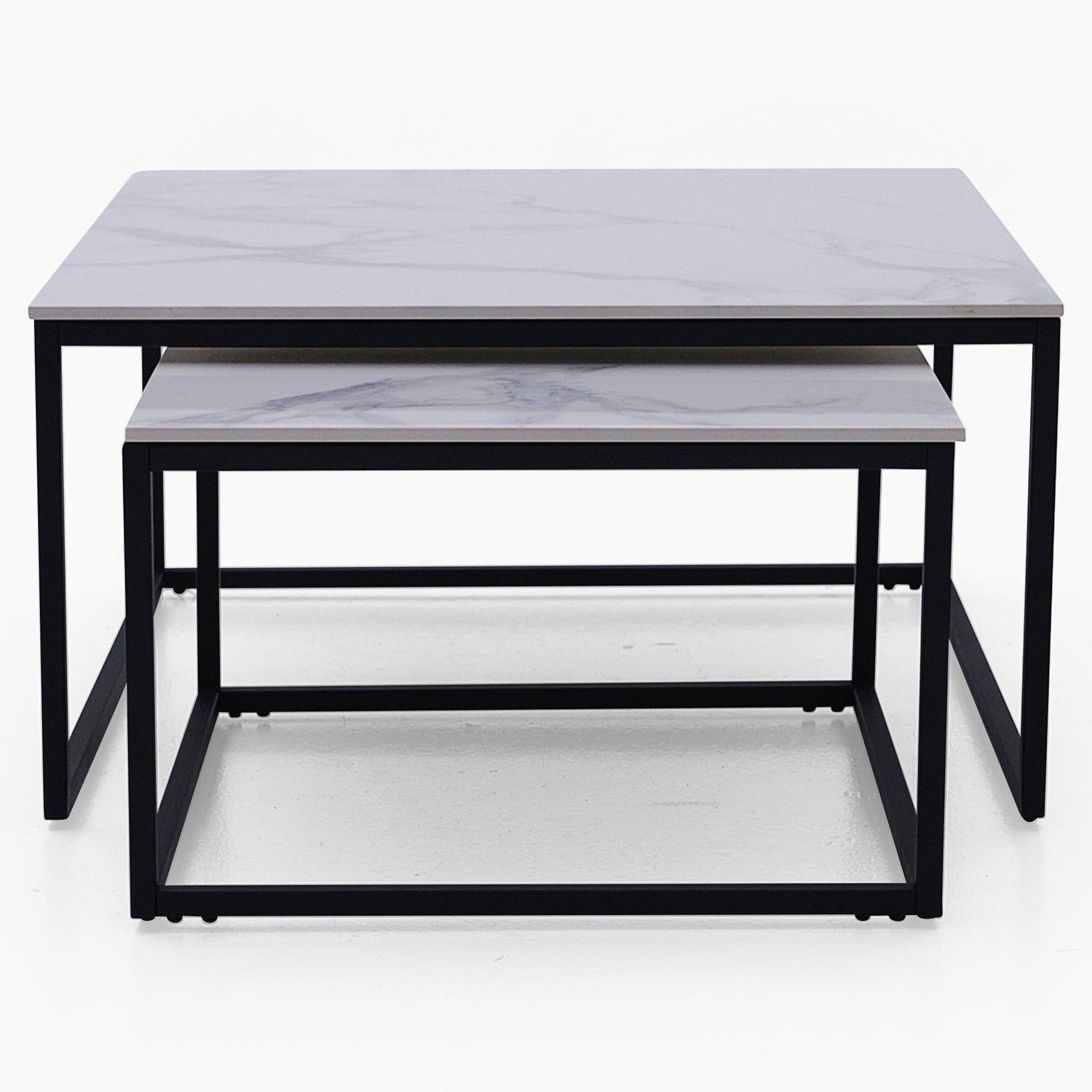 Tyler Square Nest of Coffee Tables - Square Coffee Nest of 2 Tables White Ceramic Top / Black Powder Coated Metal Legs Tables Sterling Home 3
