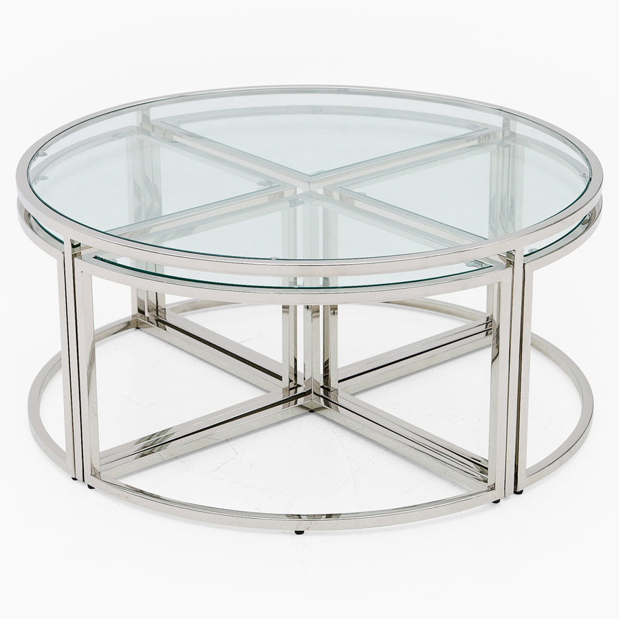 Venice Large Coffee Table - Grand Coffee Table Set Clear Glass / Stainless Steel Tables Sterling Home 2