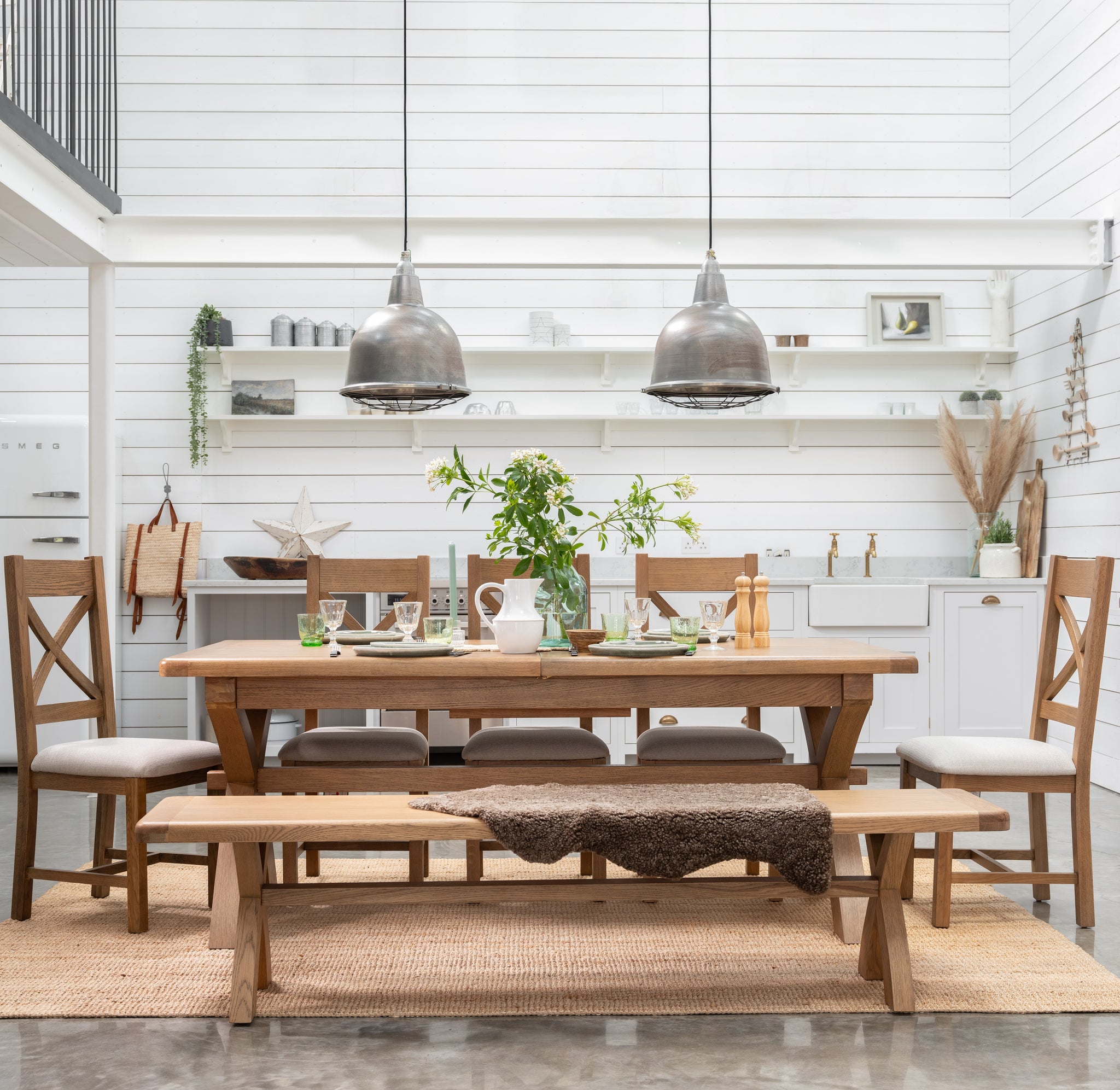 Willowmere Cross Leg Extending Dining Table & 4 Chairs Set Tables Sterling Home 1