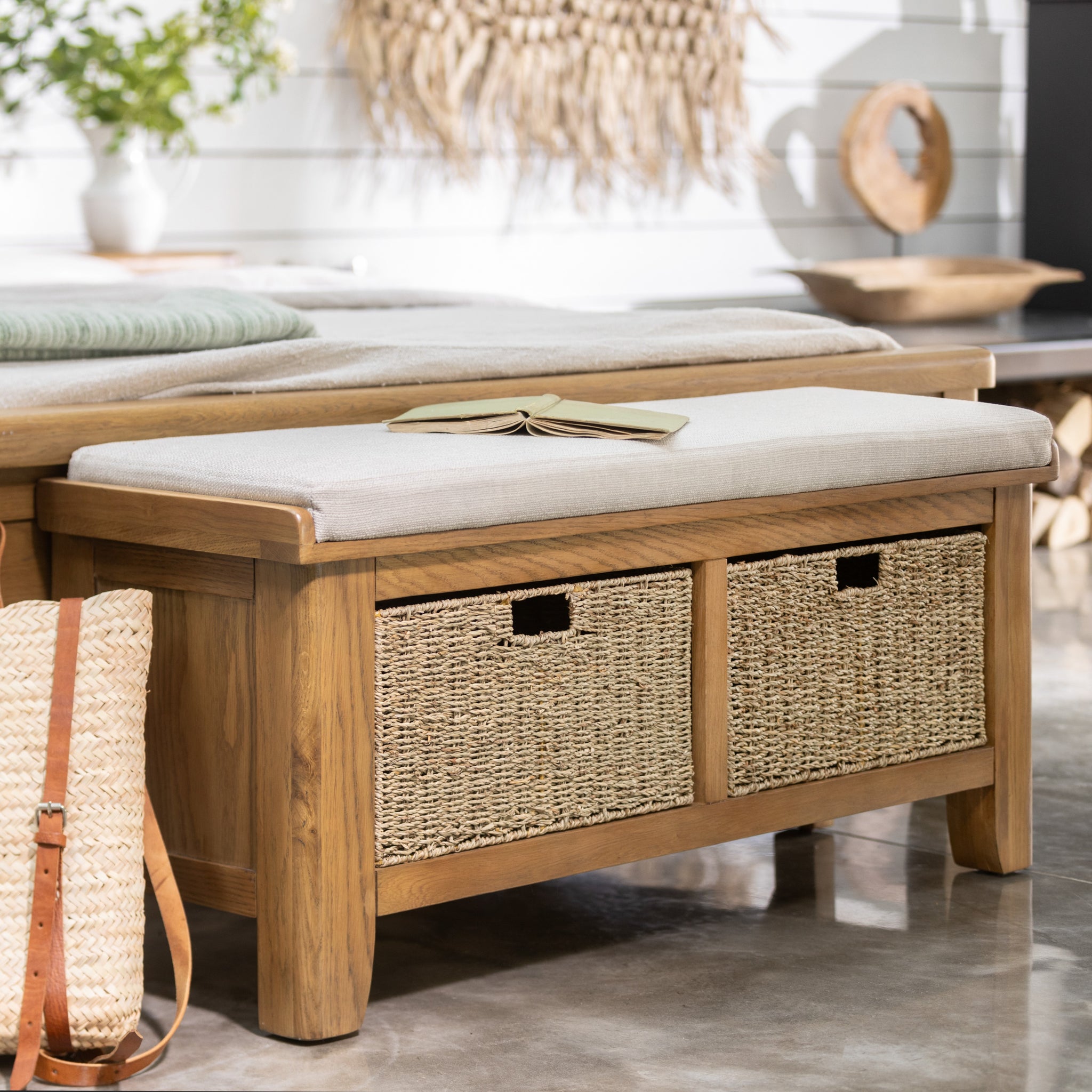 Willowmere Bench - 110cm Upholstered Hall Bench Oak Storage Sterling Home 2